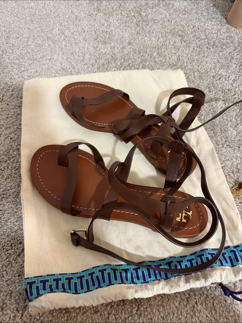 Tory Burch Brown Leather Wrap-Around Gladiator Sandals